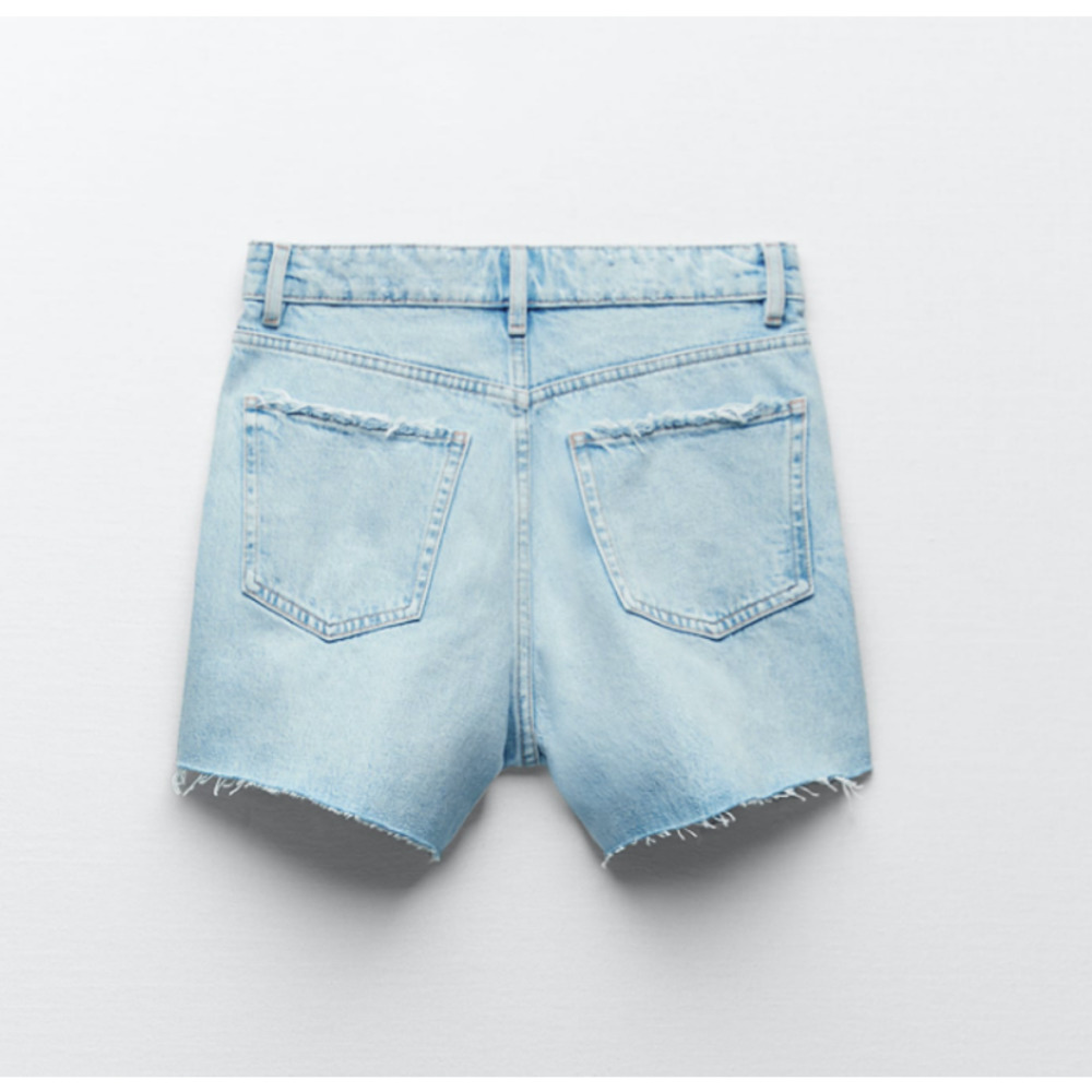 ZARA Straight Fit Split Shorts High Rise Button Fly Distressed Size 4 - Picture 11 of 12
